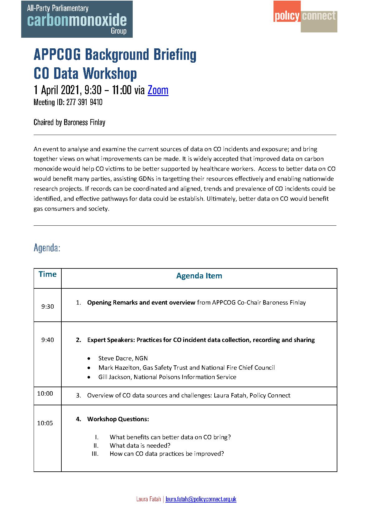Agenda & Briefing for CO Data Workshop, 1 April 2021