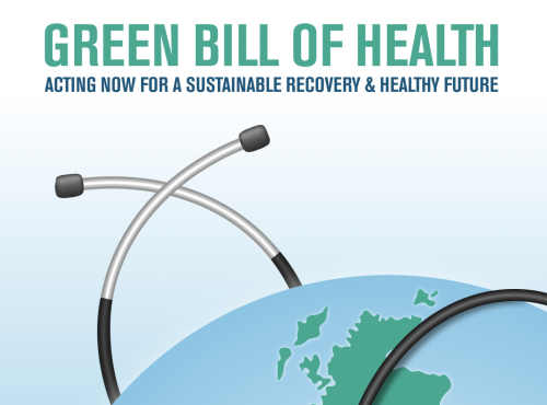 Green Bill of Health report cover cropped, globe and stethoscope