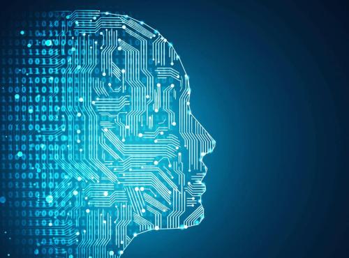 Face composed of electrical lines representing the future of AI.