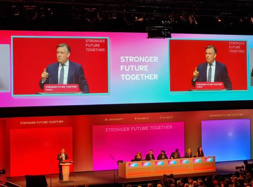 Labour conference plenary: Stronger future together banner