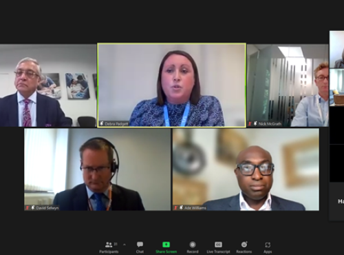 Screenshot of virtual roundtable with speakers