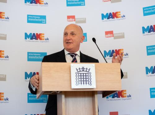 Make UK CEO Stephen Phipson CBE speaking at a previous APMG Make UK reception