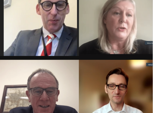 Screenshot of chair and speakers on Zoom call