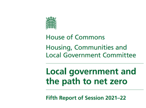 Report cover: House of Commons, Housing, Communities and Local Government Committee, Local government and the path to net zero, Fifth Report of Session 2021-22