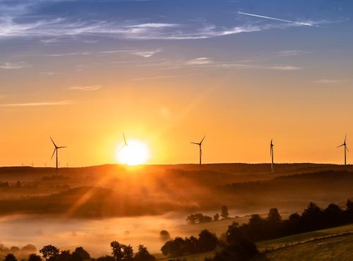 Picture of wind turbines in a sunrise