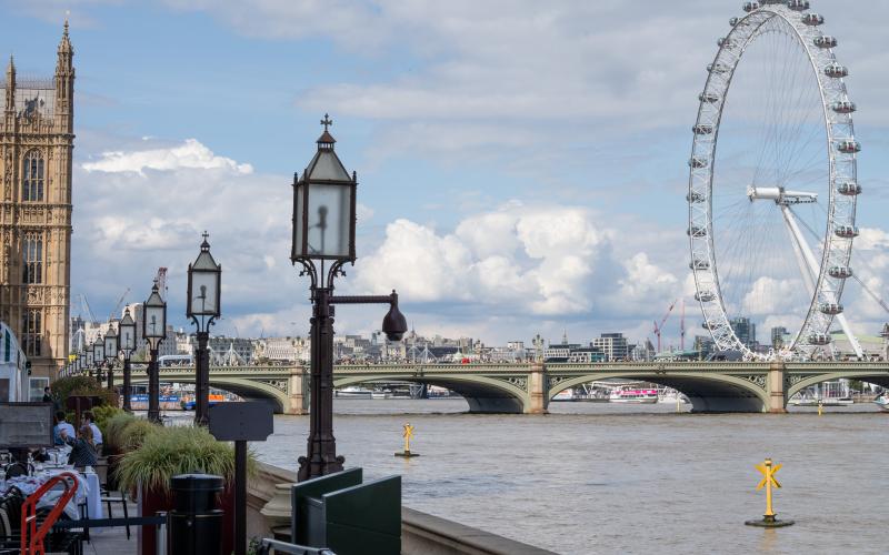 Thames river and London Eye seen from House of Lords terrace