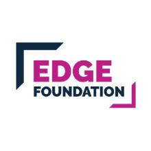 Edge foundation logo centred in box in pink and blue writing